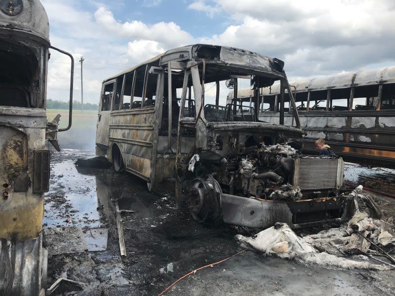 School buses catch on fire